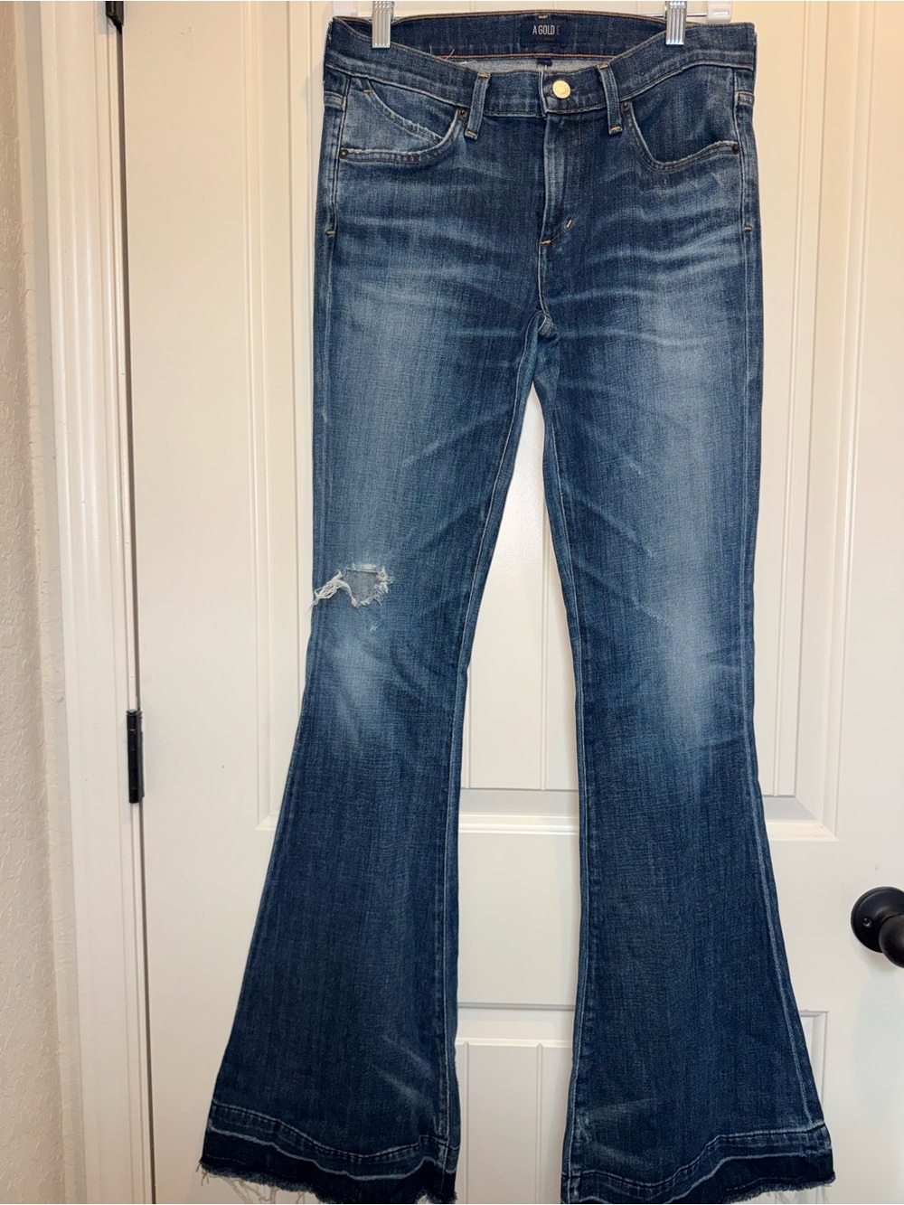 AGOLDE Womens Blue Distressed Flare Jeans